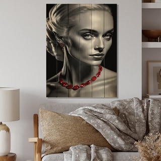 Designart "Vintage Grace II" Woman Sensual Print on Natural Pine Wood